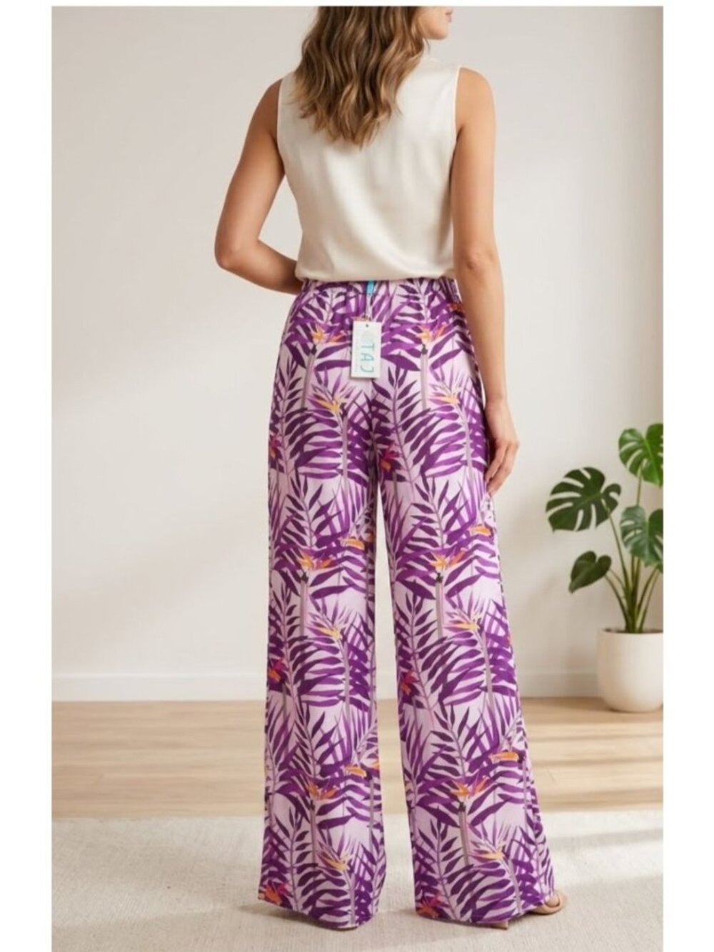 NWT Taj by Sabrina Crippa Luxury Resort Wide Leg Palazzo Pants Size Small